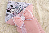 Літній мусліновий конверт для новонароджених, персиковий з глітером та принтом Мінні, фото 2