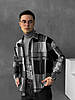 Чоловіча спортивна сорочка в клітинку сіра з чорним 100% бавовна довгий рукав комір 100% бавовна, фото 7