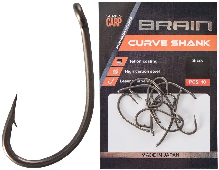Гачок короповий Brain Carp Curve Shank №4, 10шт. (тефлонове покриття) (Japan), фото 1