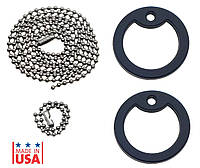 Комплект нержавеющих цепочек с черными бамперами (ободками) для жетонов США Dog Tags. Made in USA.