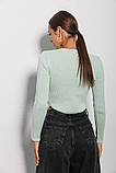 Светр жіночий кроп-топ бавовна короткий рубчик виріз 42/44 м'ятний, фото 6
