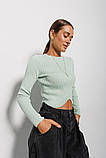 Светр жіночий кроп-топ бавовна короткий рубчик виріз 42/44 м'ятний, фото 2