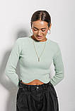 Светр жіночий кроп-топ бавовна короткий рубчик виріз 42/44 м'ятний, фото 4