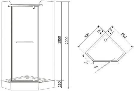 Душова кабіна 90*90*200, розпашна, гартоване скло 8мм з мілким піддоном, фото 2
