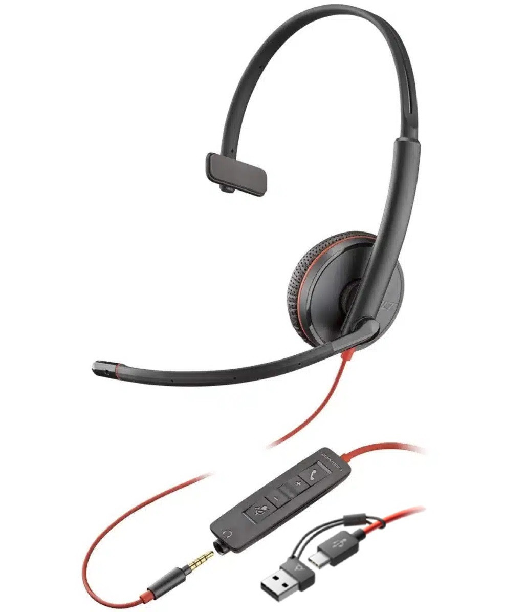 Poly Гарнітура комп'ютерна моно On-ear Blackwire 3215, USB-A, USB-C, 3.5 мм, односпрямований, чорний