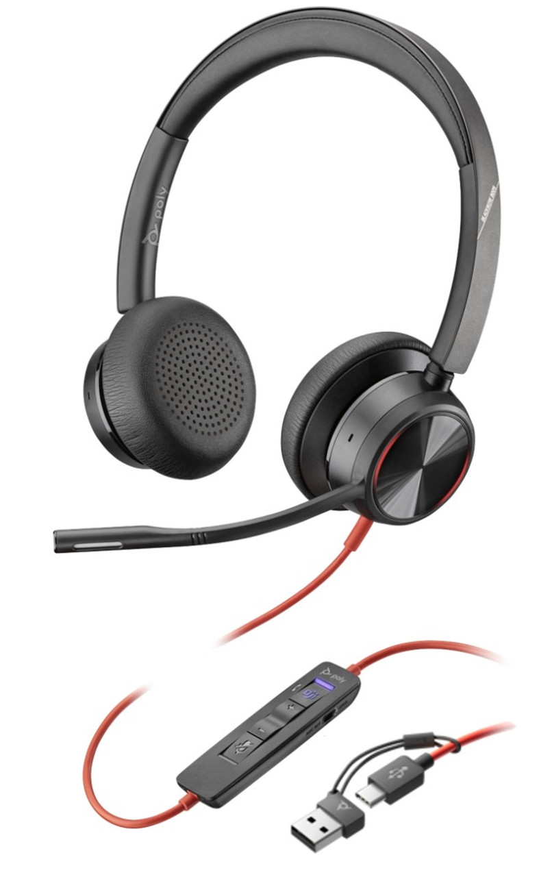 Poly Гарнітура комп'ютерна стерео On-ear Blackwire 8225-M, USB-A, USB-C, односпрямований, ANC, Acoustic Fence,