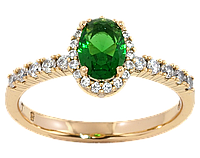 Кольцо Xuping Позолота 18K "Зеленый фианит в обрамлении циркония" р.16,17,18,18.5