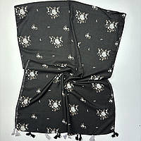 Женский классический шарф палантин с бантиками. Натуральный хлопковый турецкий мягкий шарф Черный