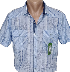 Бавовняна чоловіча теніска Hetai vk-0602 класична блакитна у візерунок, стильна чоловіча сорочка 100% бавовна