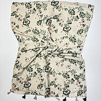 Женский классический шарф палантин с бантиками. Натуральный хлопковый турецкий мягкий шарф Зелено - Бежевый