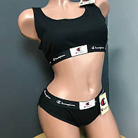 Женский стильный эффектный комплект трусики и топ Элегантный спортивный комплект черный цвет qwe