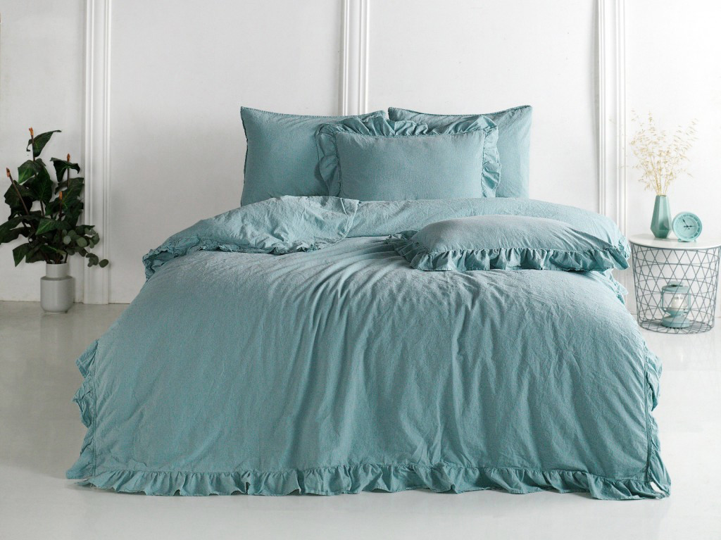 Постільна білизна Limasso Stonewashed Exclusive Ranforce 160 х 220 см семейный Mineral Blue, фото 1