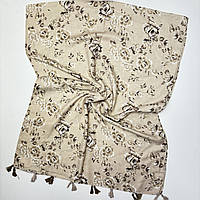 Женский классический шарф палантин с бантиками. Натуральный хлопковый турецкий мягкий шарф Коричнево - Бежевый