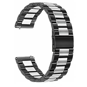 Ремінець металевий для годинника 20 мм Rolex 3 Bead design Black-silver