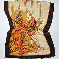 Женский классический шарф палантин из натурального хлопка. Турецкий женский палантин с абстрактным рисунком Оранжево - Коричневый