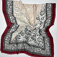 Женский мягкий шарф палантин из натурального хлопка. Турецкий весенний палантин с абстрактным рисунком Бордово - Серый