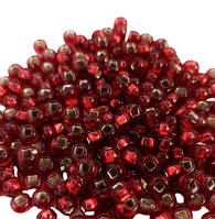 Бісер Preciosa Для біжутерії розмір 2 / 97070 Прозорий червоний з квадратною золотистою серединкою 5 грам