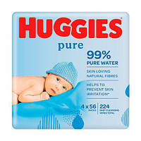 Натуральні дитячі вологі серветки 0+ Huggies Pure, 4*56 шт