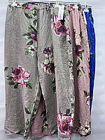 Штани жіночі лляні з квітами напів батал розмір 50-52 (3 кв) "RBOSSI" недорого від прямого постачальника