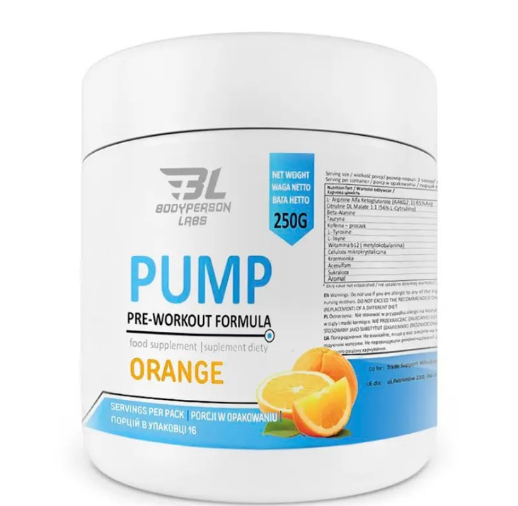 Передтренувальний комплекс Pump Pre-Workout Formula Orange Bodyperson Labs 250 г