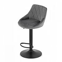 Барний стілець зі спинкою Сірий Велюр Bonro B-074, Барне крісло на одній ніжці, З чорною основою