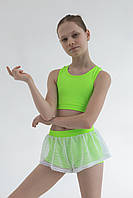 Дитячий спортивний комплект для фітнесу для дівчинки шорти з сіткою та топ із зеленого біфлексу Жасмин р.26-44
