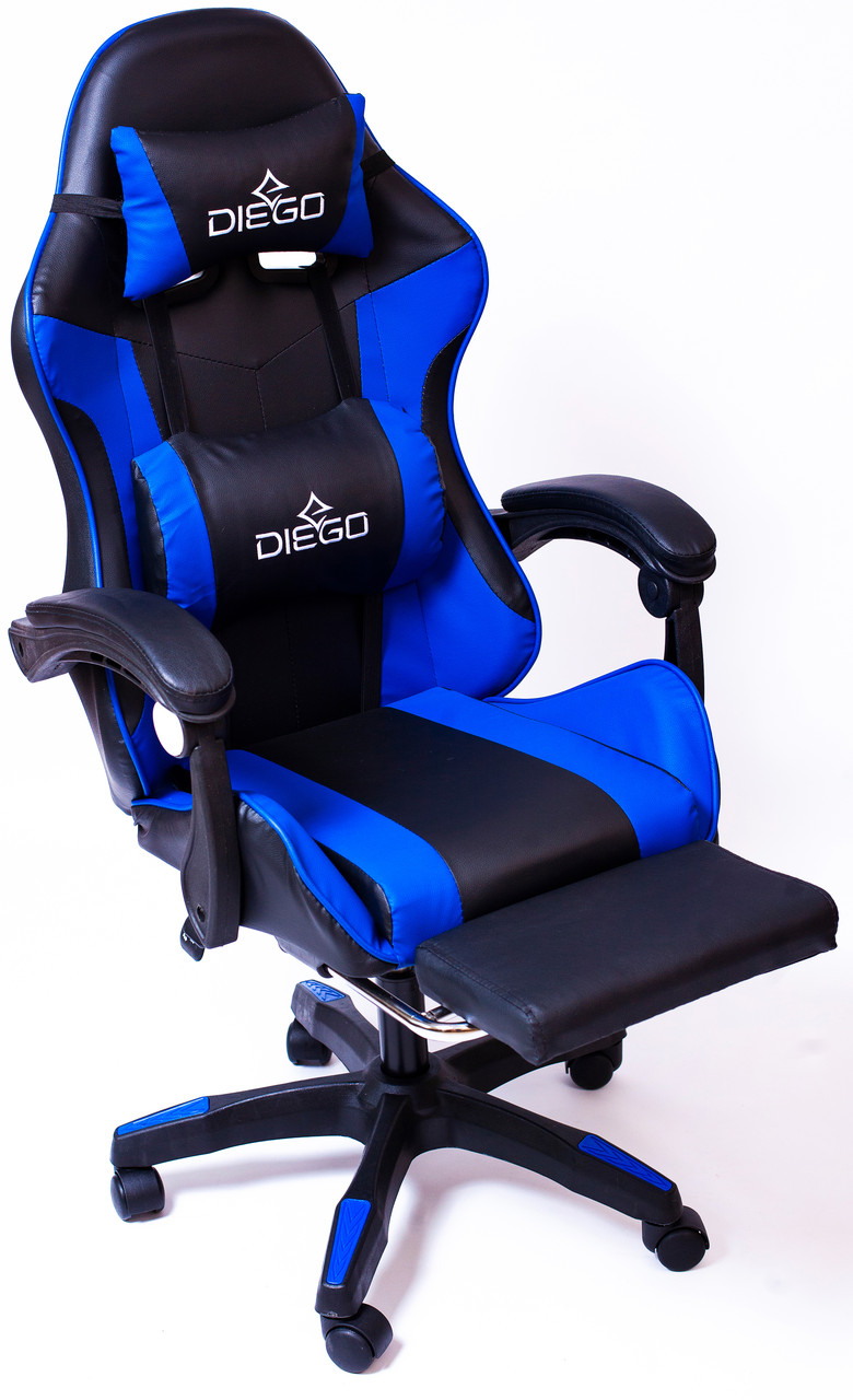 Крісло геймерське DIEGO з підставкою для ніг і масажем чорно-синє