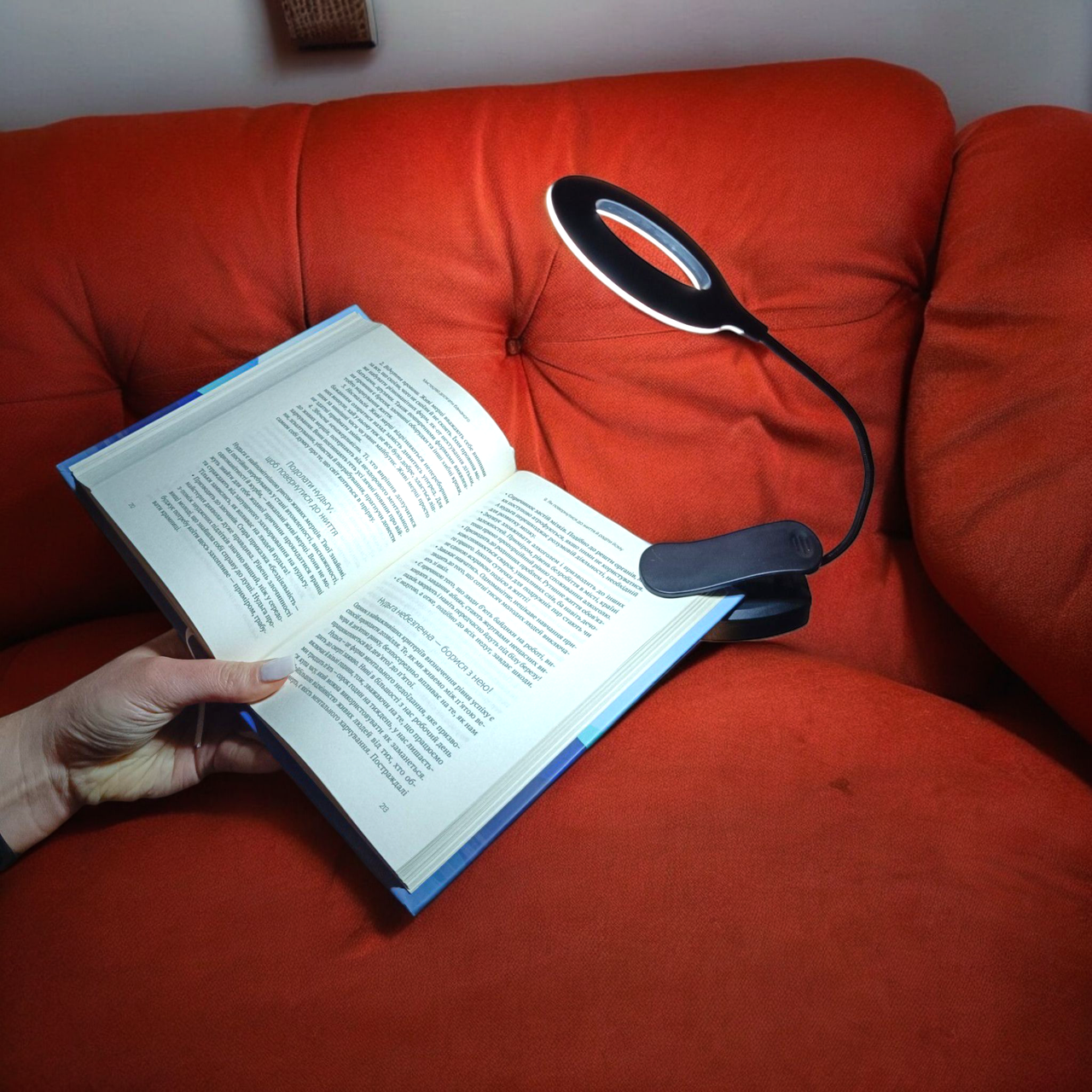 Світильник прищіпка кільцева міні лампа гнучка led-підсвітка для читання книг бездротова акумуляторна eng