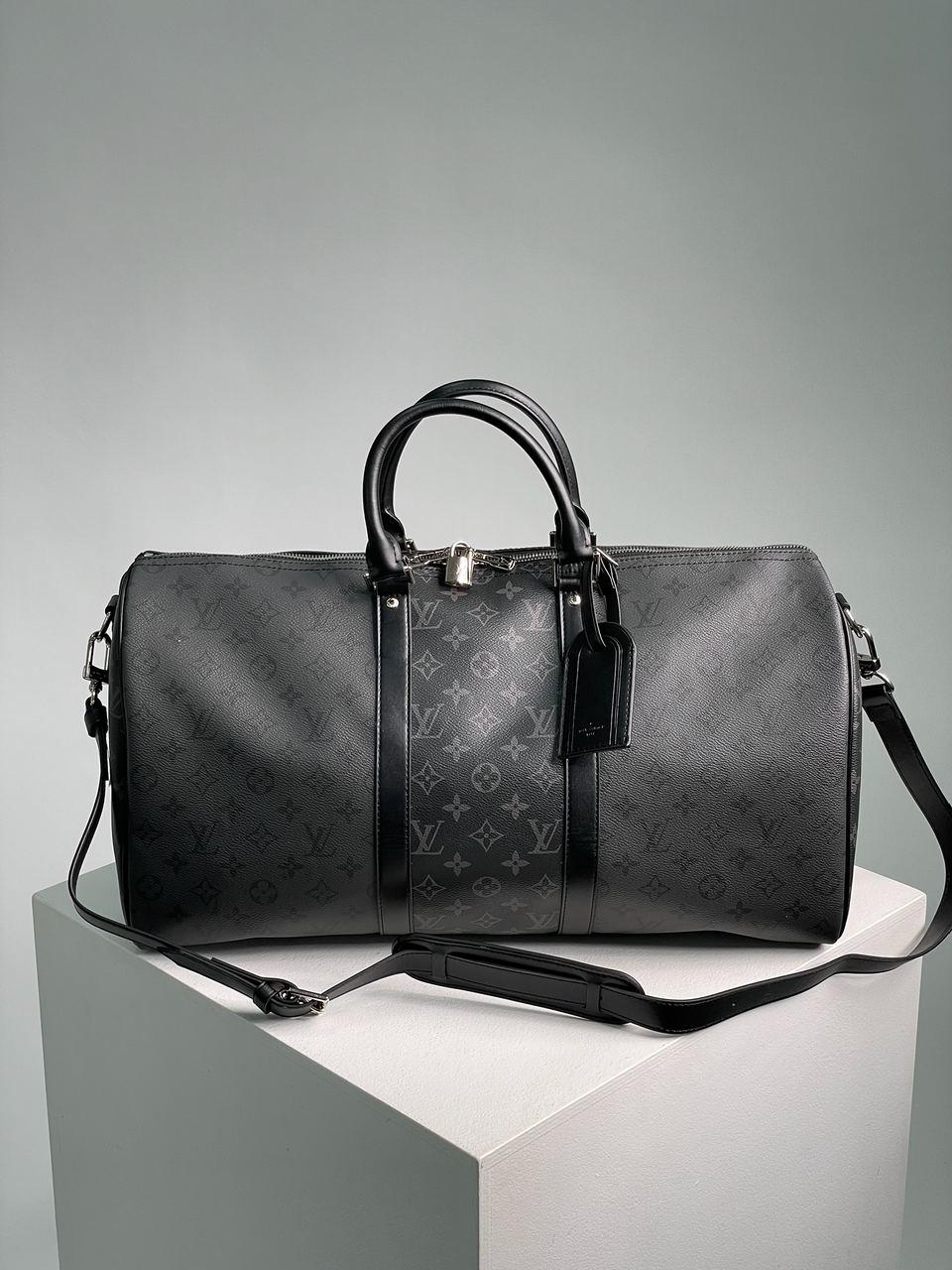 Чоловіча сумка Луї Віттон чорна Louis Vuitton Black Keepall Bandouliere 50 Monogram, фото 1