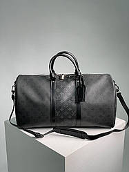 Чоловіча сумка Луї Віттон чорна Louis Vuitton Black Keepall Bandouliere 50 Monogram
