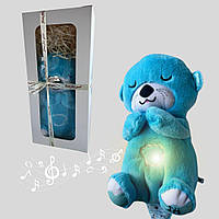 Мягкая игрушка ночник спящая Выдра дышит со звуком Выдренок Голубой
