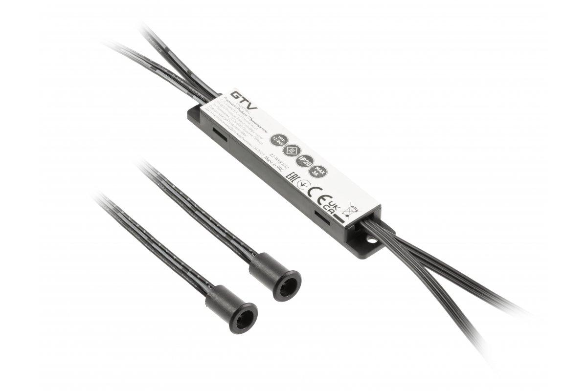 Вимикач з двома датчиками руху безконтактний GTV, 12V/24W, пластиковий, провід 200 см, чорний