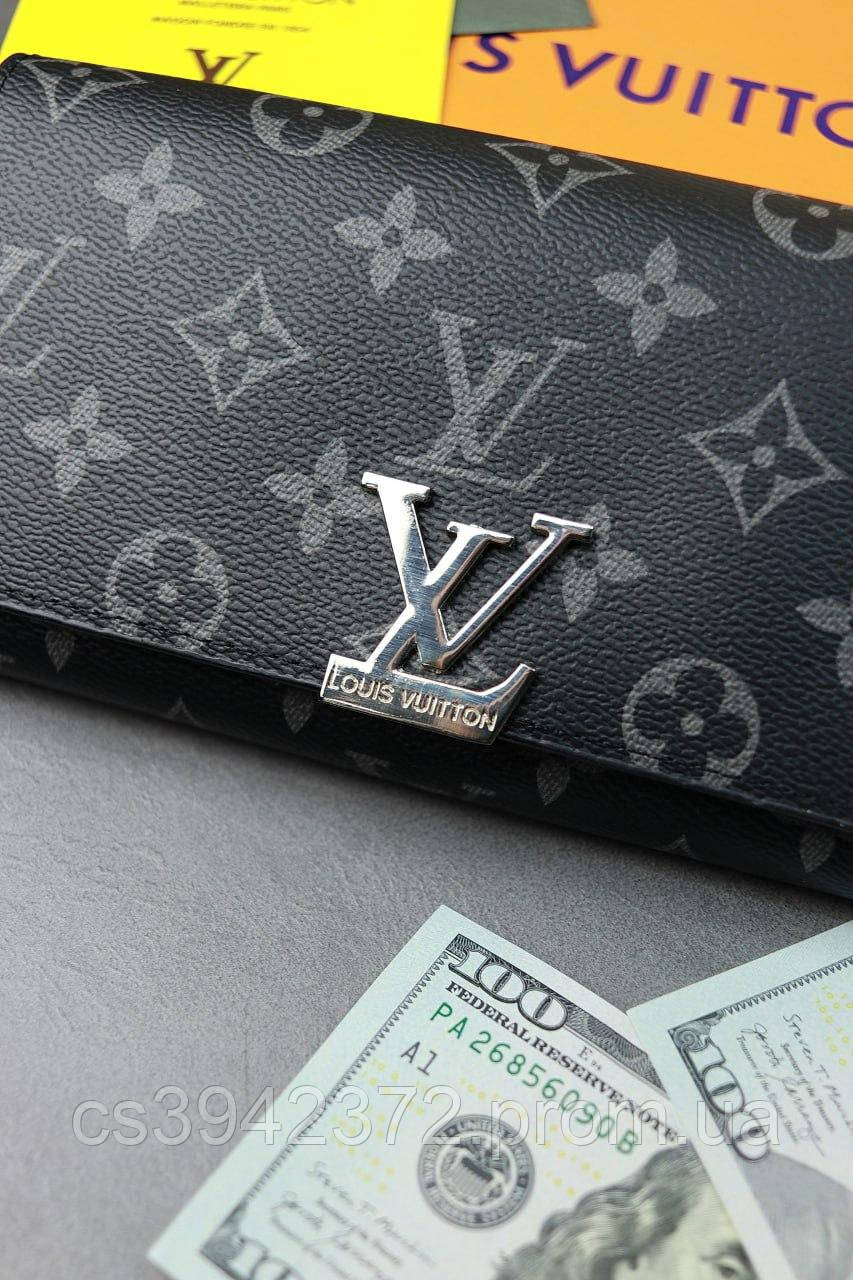 Кошелек Louis Vuitton LUX качество черный в клетку серебряная фурнитура LV - фото 2 - id-p2177834466