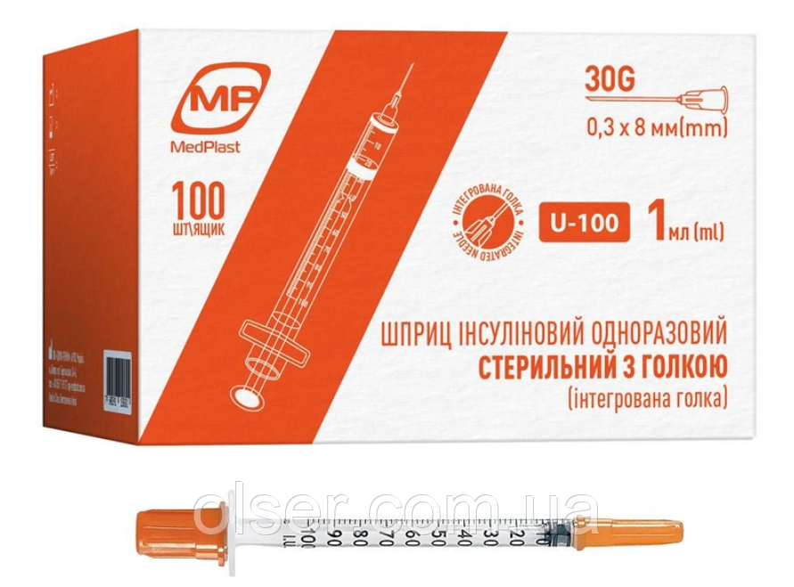 Шприцы инсулиновые MedPlast, 1 мл U-100 30G 0,3х8mm — одноразовая ...