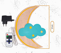 Ночник настенный Луна с облаком с блоком питания, пульт управления, LED 8,3W, 4000-4500K, бирюзовый