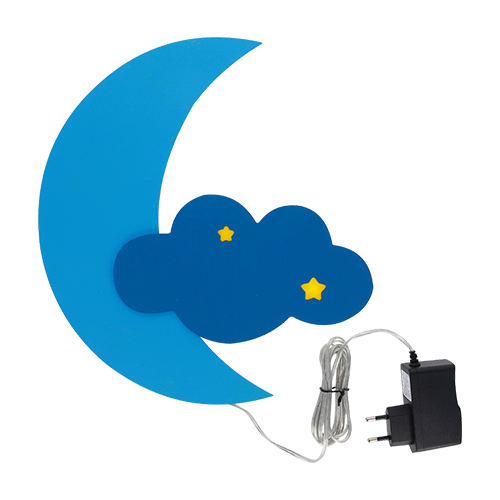 Нічник настінний Місяць з хмаринкою з блоком живлення, LED 8,3W, 4000-4500K, синій