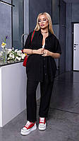 Льняний жіночий костюм брючний чорний МЕ/-395