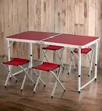 Посилений стіл туристичний для розкладний пікніка з 4 стільцями стіл для відпочинку Коричневий, фото 2