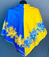 Платок патриотический 95*95 см. Женский атласный платок сине-жёлтого цвета