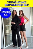 Женский костюм-тройка жатка рубашка штаны шорты размер XS, летний легкий костюм 3 в 1 черный, костюм жатка