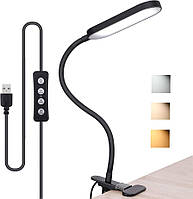 Лампа настольная FX-002С на прищепке, гнущаяся, на USB, 5 Вт., - для освещения рабочего места Черный