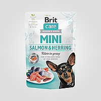 Влажный корм Brit Care Mini для собак мелких пород,с филе лосося и сельди в соусе, 85 г