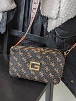 Сумка Guess жіноча ГЕС клатч міні сумочка на плече на широкій шлейці коричнева