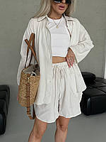 Жіночий літній костюм льон шорти та сорочка вільного крою льняний натуральний