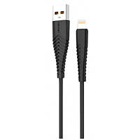 Дата кабель DENMEN D19L Soft Silicone Charging Data Cable Lightning 1m 2.4A Черный