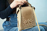 Маленька авторська Сумочка-рюкзак шкіряна бежива з орнаментом Бохо, фото 3