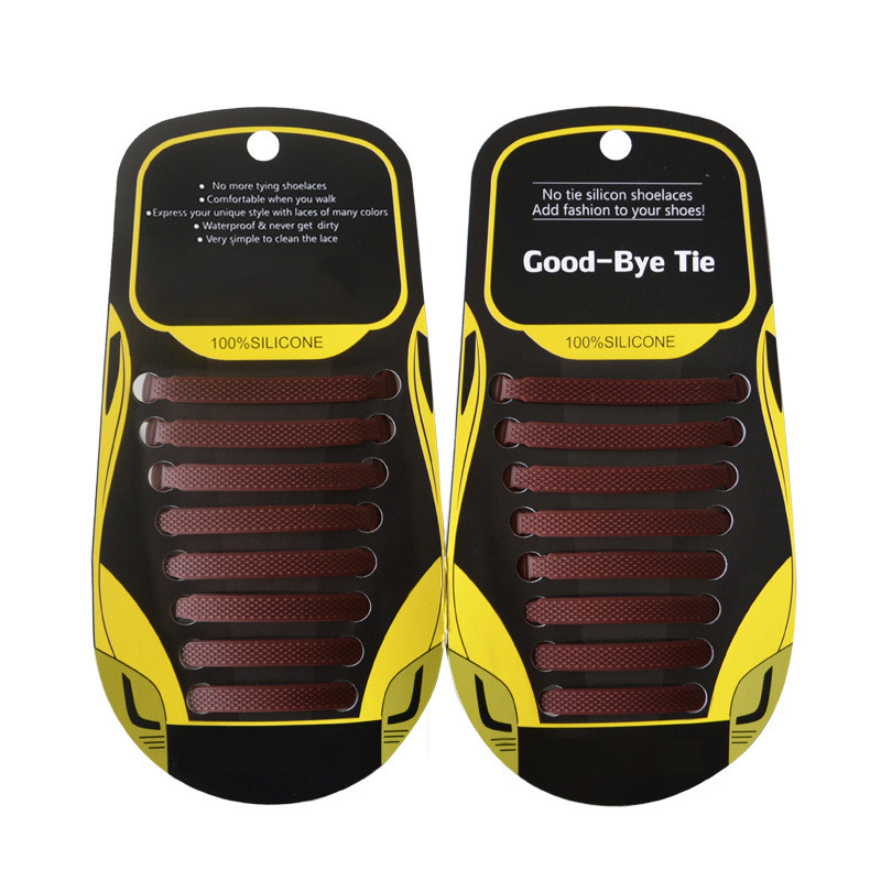 Силіконові шнурки ліниві коричневі без застібок для взуття. Шнурки еластичні без зав'язок для кросівок, фото 1