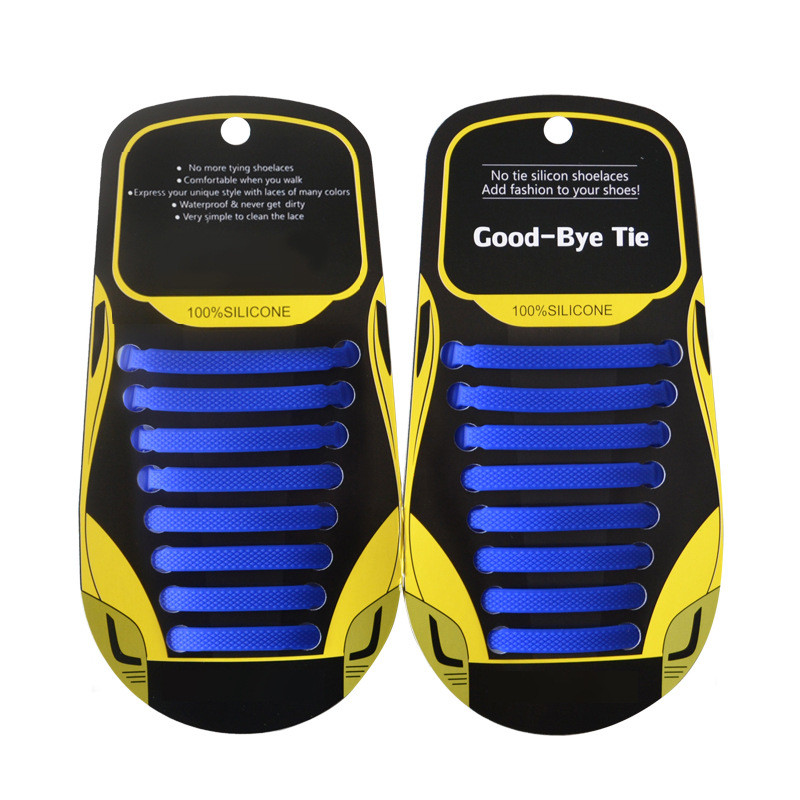 Шнурки взуттєві силіконові без зав'язок сині. Гнучкі еластичні шнурки без застібок для кросівок, фото 1