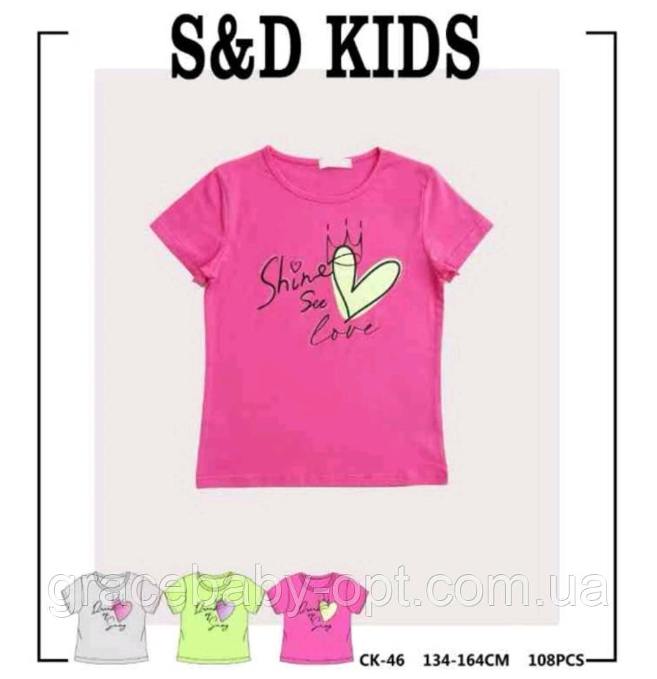 Футболка для дівчат оптом, S&D, 134-164 см,  № CK-46, фото 1