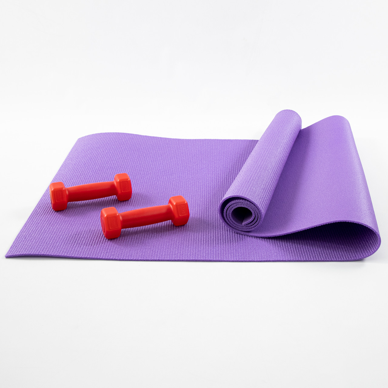 Килимок для йоги, фітнесу, спорту (йога мат, каремат) + гантелі для фітнесу 2шт по 0.5кг OSPORT Set 80 (n-0110) Фіолетово-червоний, фото 1